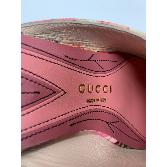 Gucci Princetown Pink Bloom Floral Print GG Monogram Canvas Loafers Mules Flats - Picture 8 of 12